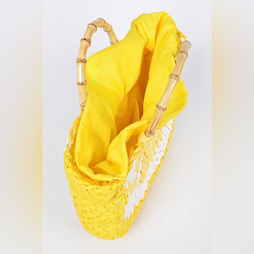Yellow Lemon Straw Tote Bag - Picture 3 of 5